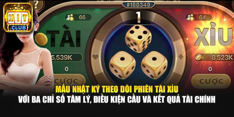 Mẫu nhật ký theo dõi phiên tài xỉu với ba chỉ số tâm lý, điều kiện cầu và kết quả tài chính